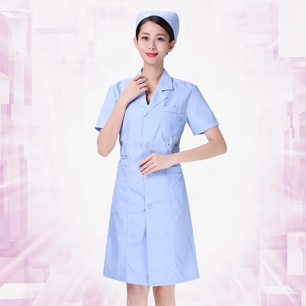 Abrigo de médico uniforme de enfermería abrigo blanco de algodón ropa de Hospital cuello en V traje de trabajo tamaño transpirable