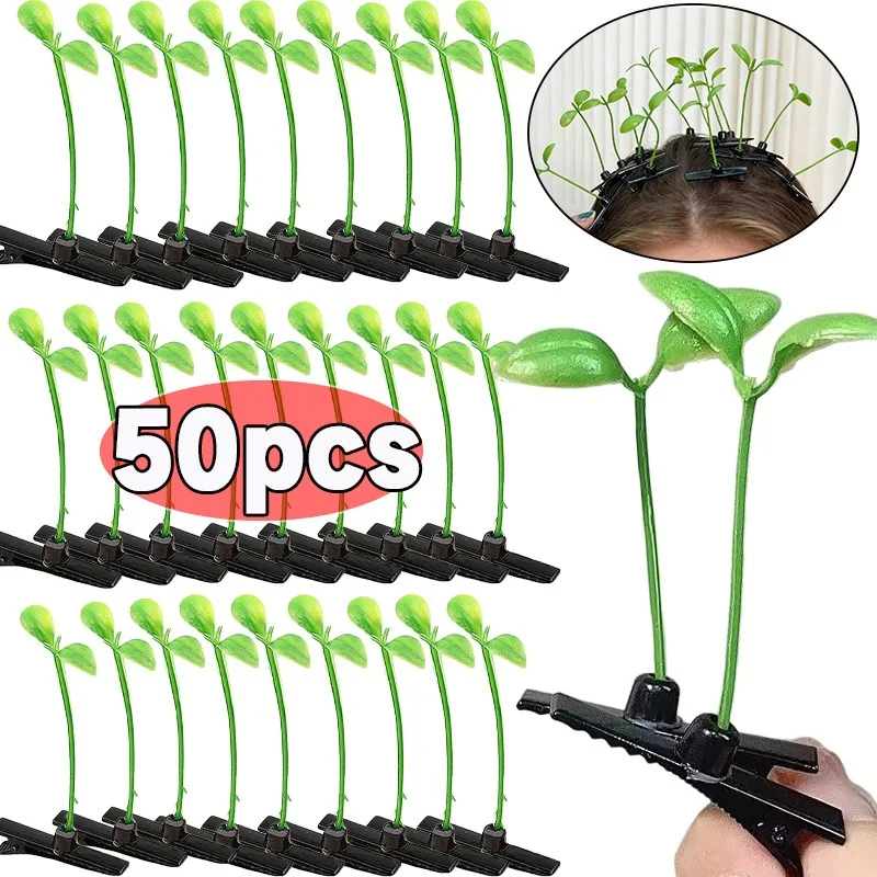 Pinzas para el cabello creativas y divertidas para niñas, horquillas con brotes de frijol y hierba verde, accesorios para el cabello de plantas