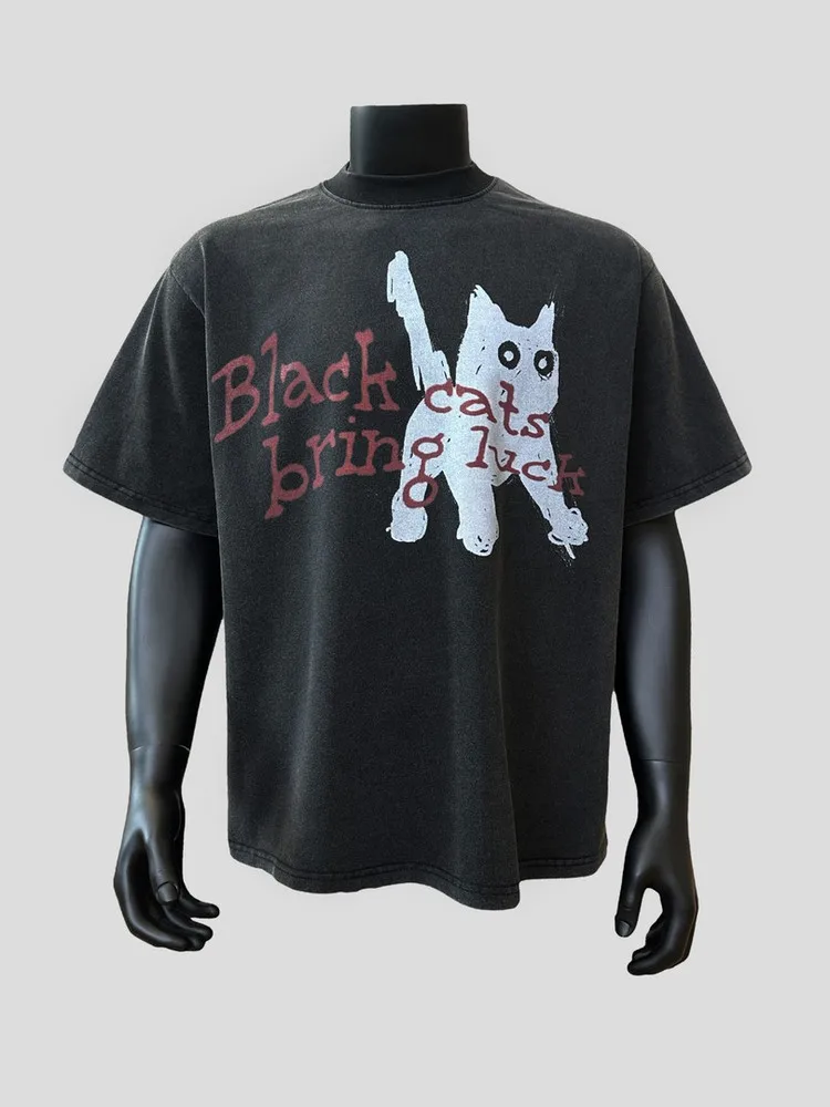 

Summer Men's 100% Pure Cotton Print Scare The Cat Round Neck T-shirt Clothes Size S-4XL Motorcycle Tees Top Unisex