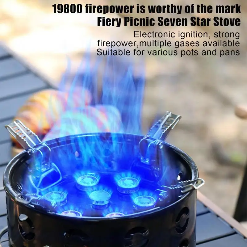 

19800W Strong Camping Stove 7-Core Fire Power Portable Tourist Gas Burner Windproof Electronic ignition Outdoor Stoves Hiking