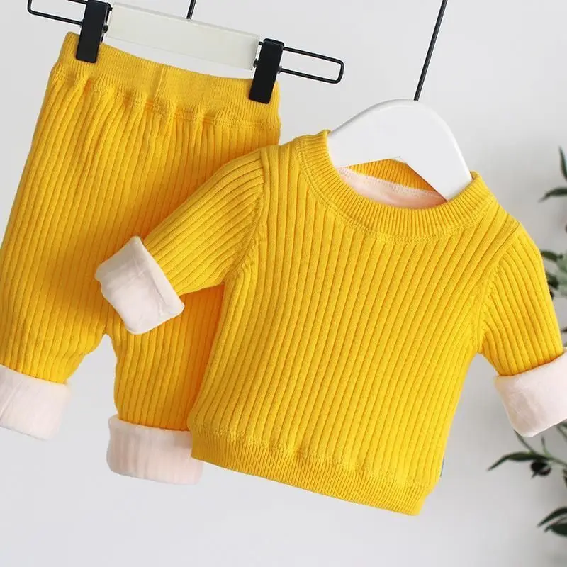 

9M-6T Baby Warmth Set Winter with Velvet Thickened Men's and Women's Baby Newborn Autumn/Winter Sweater Warmth Set