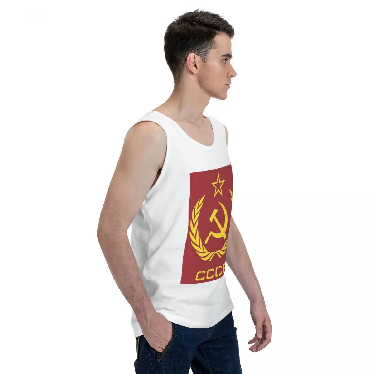 Russian USSR Soviet Union Hammer And Sickle CCCP Communist Men's Sweatshirt Vest Sleeveless Clothing Tees Men Tank Tops T-shirt