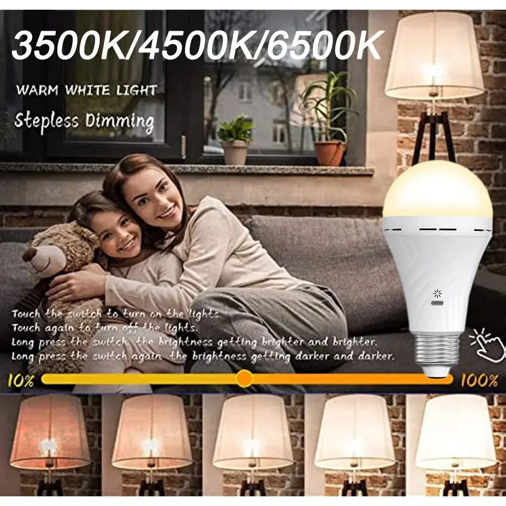 New 10W Light Bulb USB C Rechargeable With Remote Control Battery Powered Light Bulb E27 Touch Control Dimmable LED Bulb