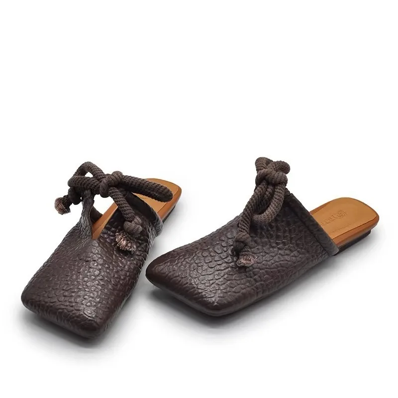 ساحة تو الشقق النعال النساء مصمم البغال أحذية موضة صندل كاجوال 2025 الصيف Slingback الوجه يتخبط Sandalias De Mujer #5