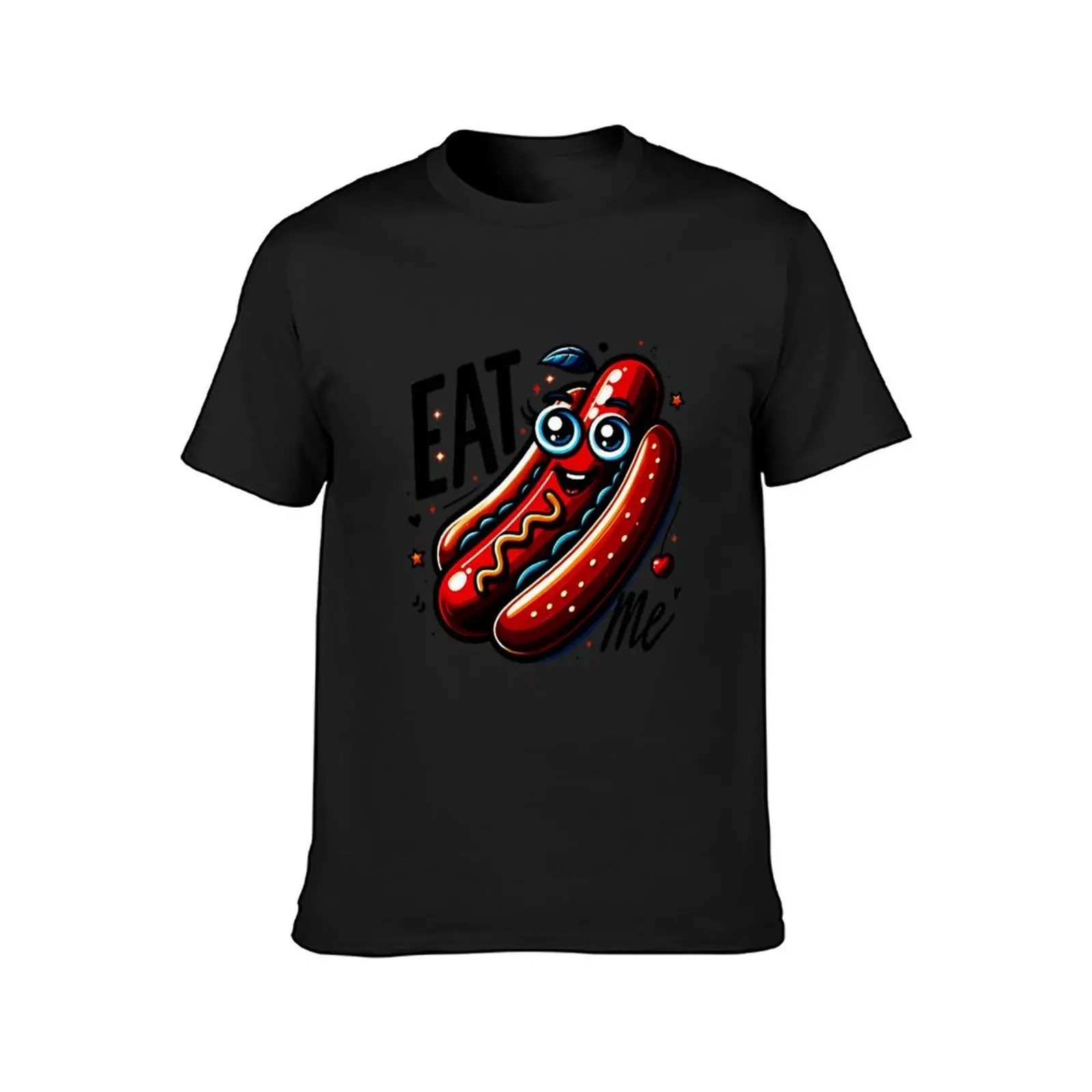 smiling hotdog with attractive eyes and the phrase “eat me” in abstract illustration style T-Shirt boys animal print T-shirt men