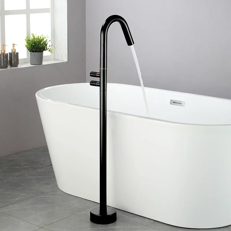 Brass Floor Stand Bathtub Faucet Bathroom Hot and Cold Mixer Tap Single Handle Black Bath Mixer Shower Faucet Set