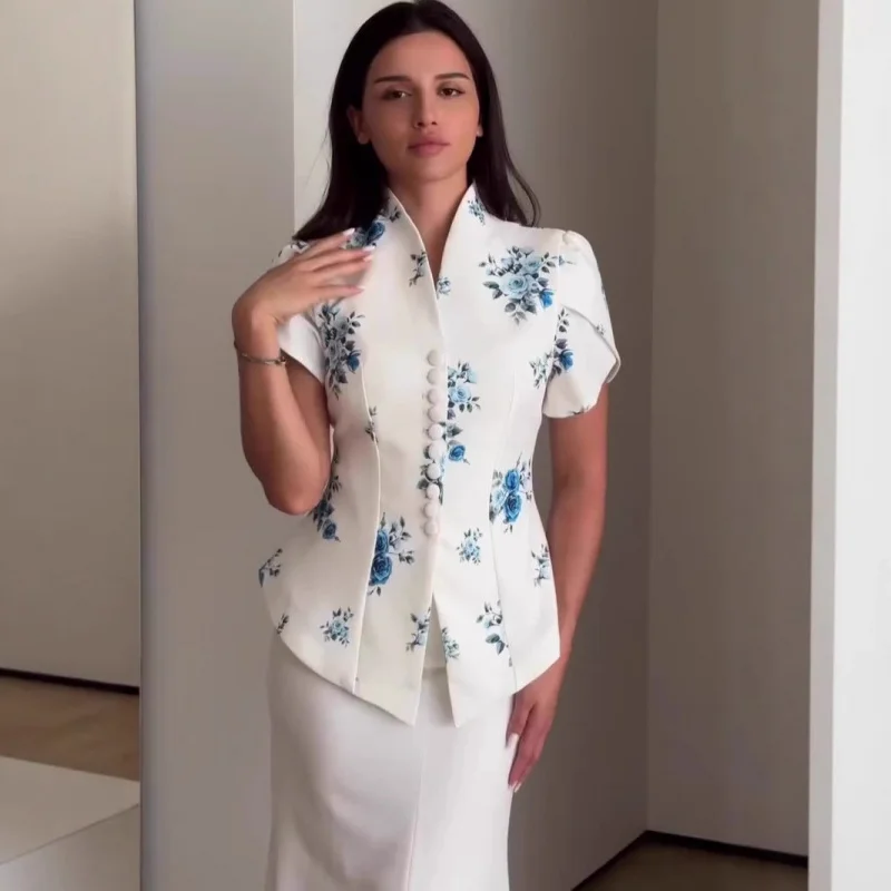 

2025Summer new style elegant temperament design short-sleeve long dress set dress