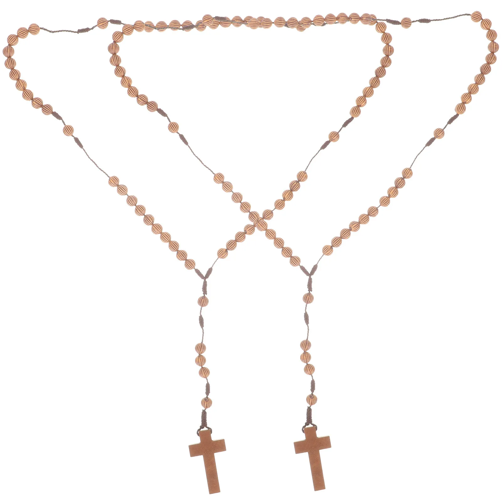 

2Pcs Retro Prayer Beads Necklace Vintage Cross Rosary Handmade Cotton Rope Beads Necklace Exquisite Craftsmanship Daily Wear