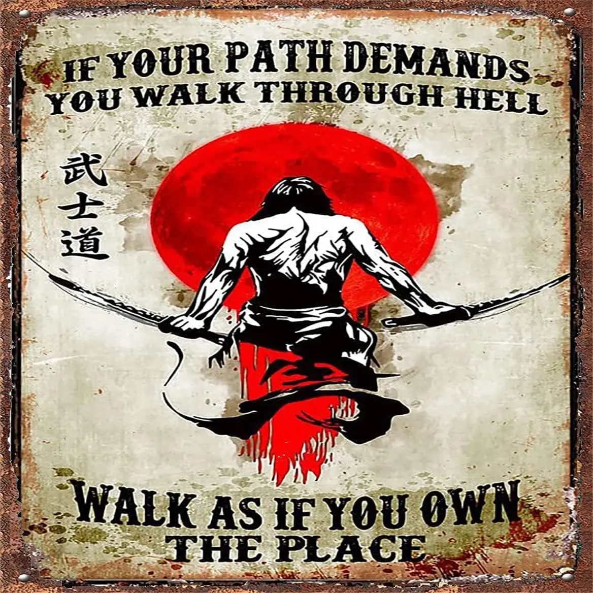 Vintage Rustic Metal Tin Sign Samurai Bushido Path Through Hell Wall Art Decor Retro Plaque For Vintage Cave Home Wall Decoratio
