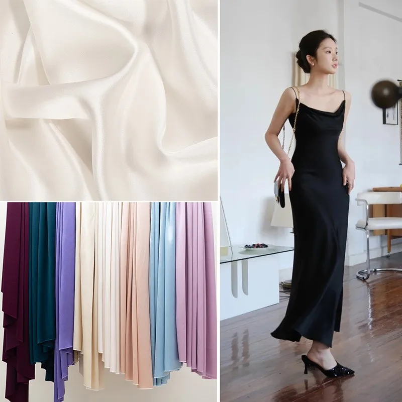 Lustrous acetate satin silk fabric pure crepe smooth and drape dress cheongsam halter