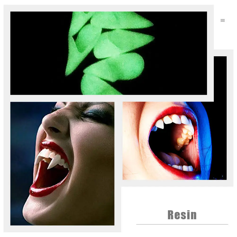 12pcs Resin Vampire Fangs for Halloween Cosplay Costume – Scary Fake Teeth Party Accessories