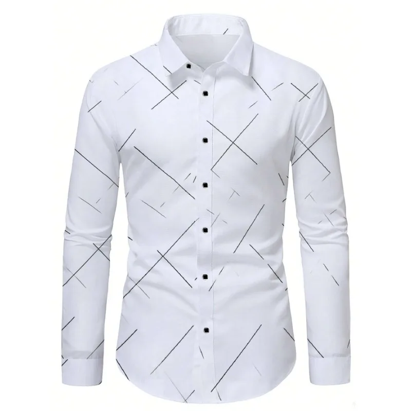 FGKKS Men's Brand New Shirt Fashion Printed Long Sleeve Casual Male White Shirt #2