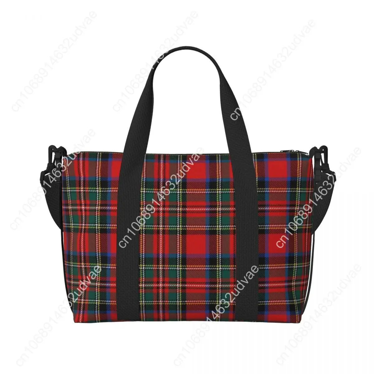 Custom Popular Tartan Plaid Beach Tote Bag for Women Extra Large Gym Carry On Geometric Gingham Check Texture Shopping Bags