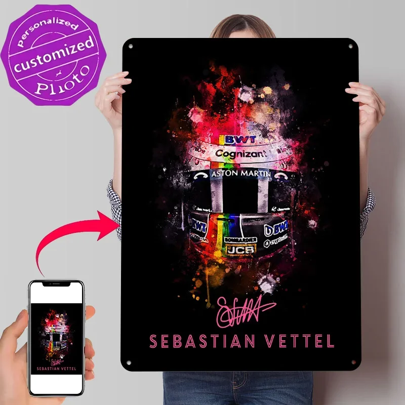 Sebastian Vettel Personalized 3D Textured Metal Poster Wall Art Vintage Tin Signs for Home Decoration Room Accessories Wand Deko