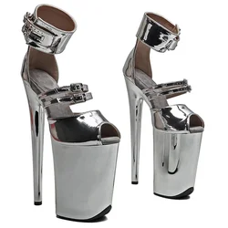 Gullick Silver Metallic Platform Sandals 15CM Super High Heel Peep Toe Sexy Pole Dancing Shoes Hot Sale High Qaulity Size 45