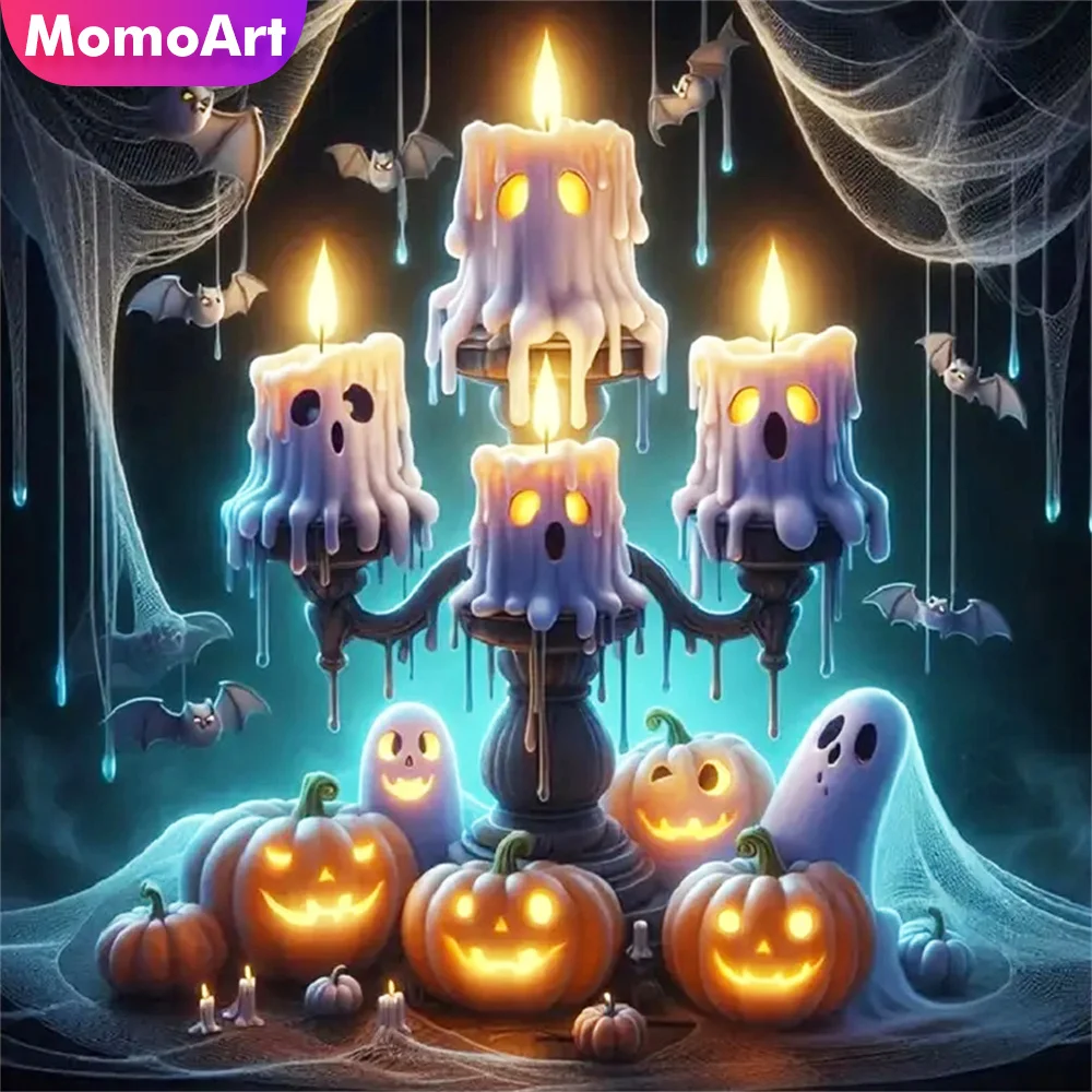 Momoart Vollquadrat Rund Diamant Mosaik Kerze Landschaft Bild Strass Malerei Kürbis Neue Ankunft DIY Halloween Geschenk