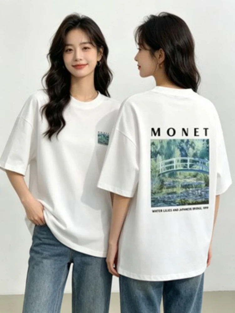 Monet & Van Gogh Art Masterpiece Graphic T-Shirt - Fine Art Aesthetic Casual Top,Crew Neck Short Sleeve for Art Lover Daily Wear