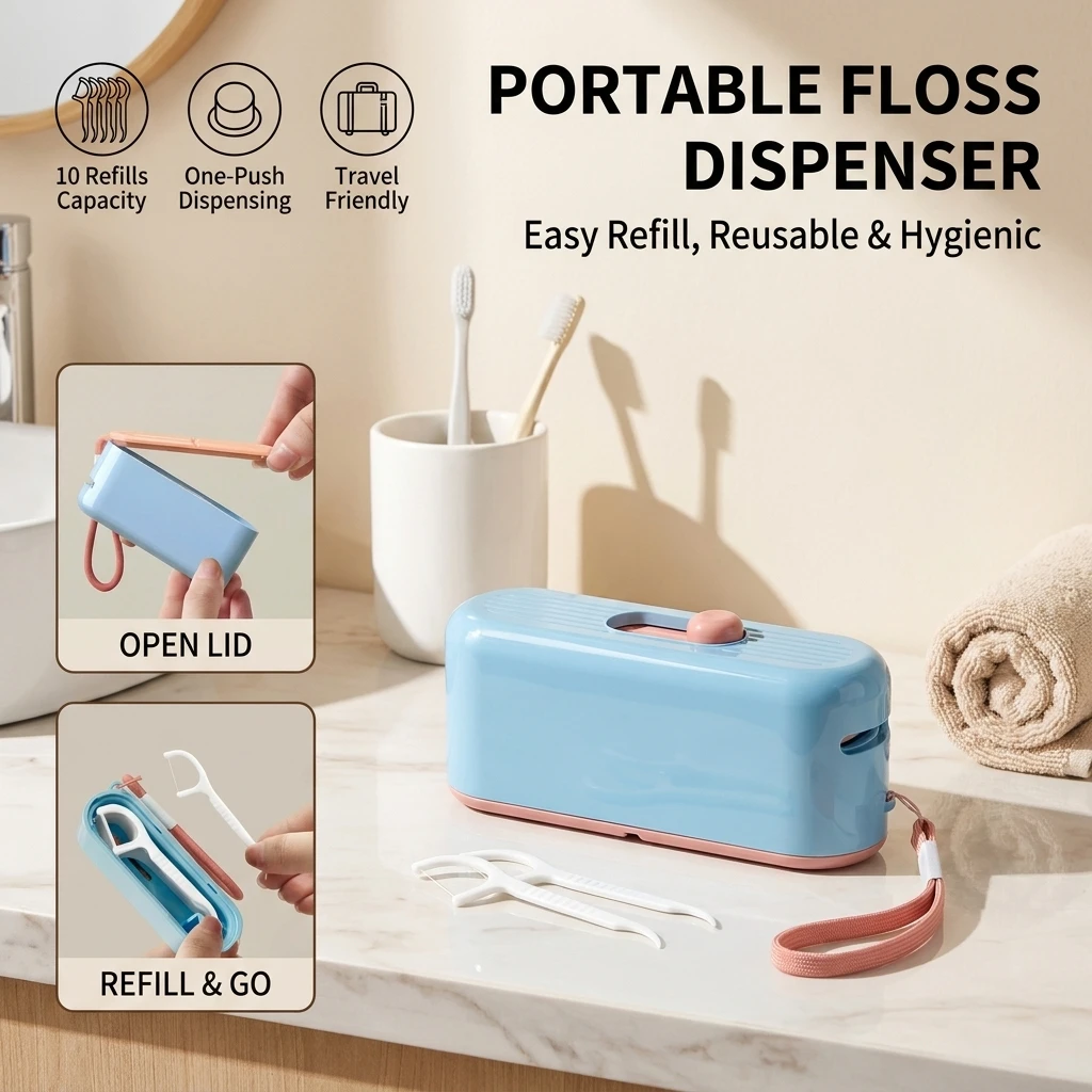 Press‑to‑Eject Dental Floss Dispenser Refillable Automatic Pop‑up Floss Stick Holder Portable Oral Care Storage Container