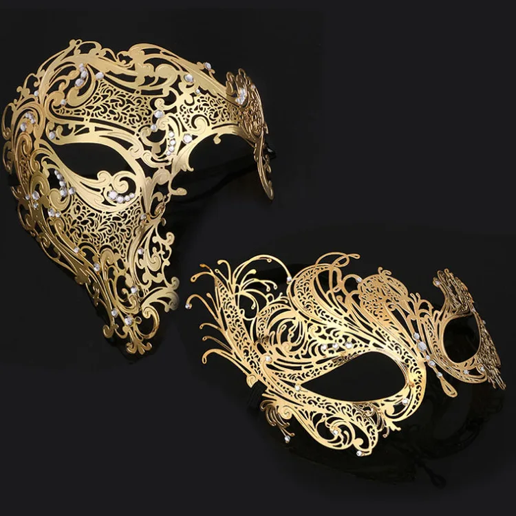 Black Silver and Gold Metal Filigree Mask Set for Couple, Wedding Ball Mask, Halloween Masquerade Costume, Venetian Party