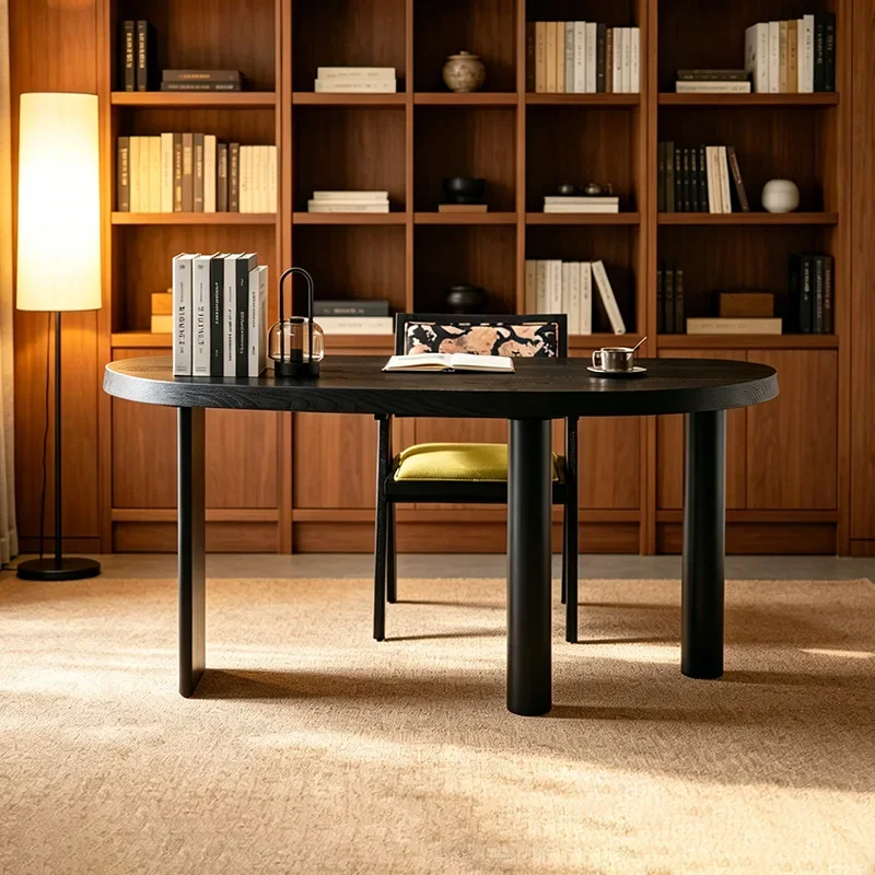 Medieval special-shaped desk curved all-solid wood dining table household Italian minimalist wabi-**** ovaldesk