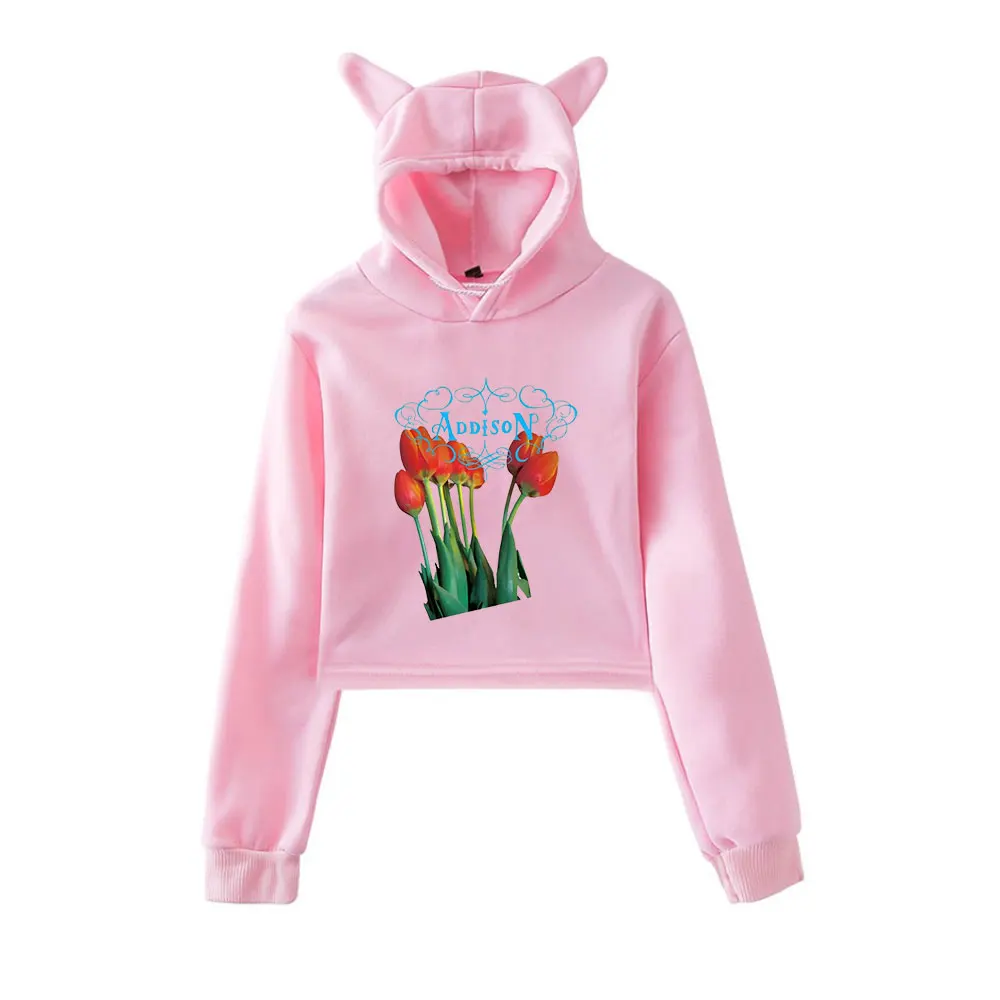 

Addison Rae Merch винтажная уличная одежда 90-х годов с логотипом, толстовки с капюшоном для девочек, укороченный модный спортивный пуловер с кошачьими ушками