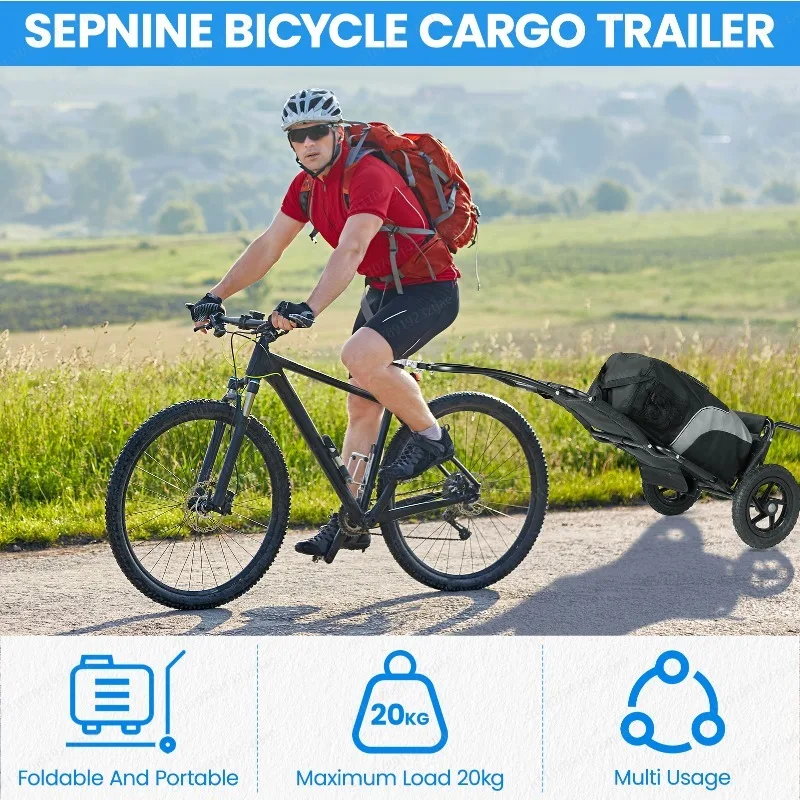 Sepnine Faltbarer Fahrradanhänger, 20kg Tragfähigkeit, Stahlrahmen, Luftbereifung, 8009T Fahrrad-Lastenanhänger für Kinder und Haustiere