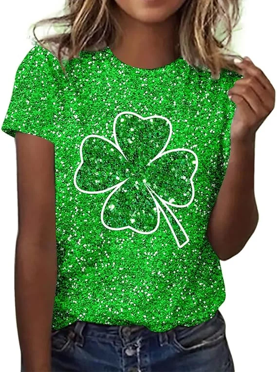 

St Patricks Day Shirt Women 2025 Casual Short Sleeve Round Neck Graphic Green Shirts Irish Shamrock T Shirt Blouse