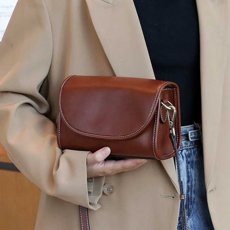 

New Retro Genuine Leather Women's Top Layer Cowhide Shoulder Bag Fashionable All-match Crossbody Bag