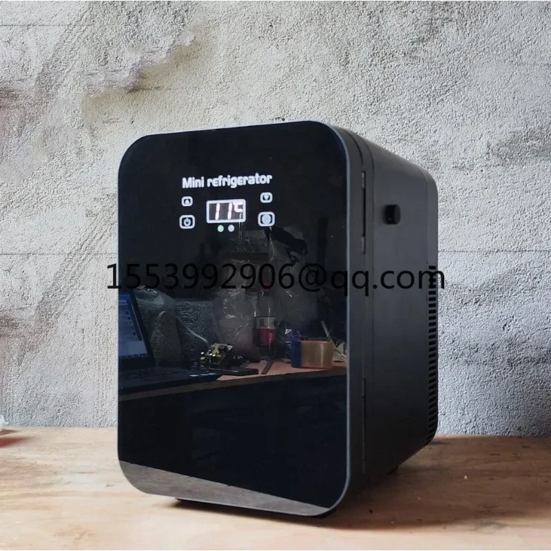 10L mini milk fridge refrigerator with tube hole at 2 sides beside coffee machine with milk tank inside for cafe