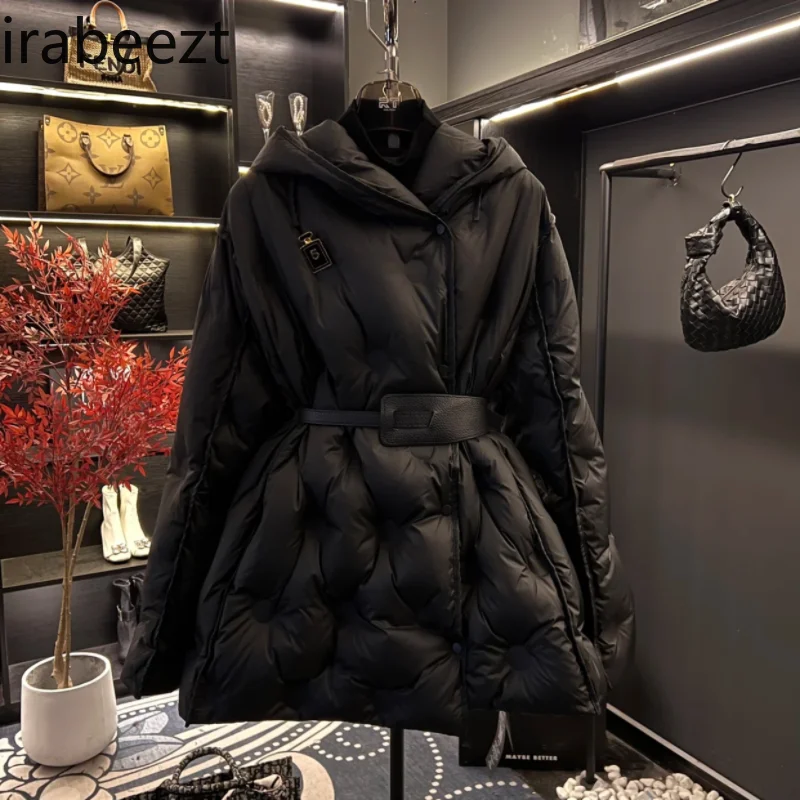 Black Temperament Waist Slimming Hooded Long Coat Winter New Style Casacos De Inverno Feminino Puffer Jacket Women