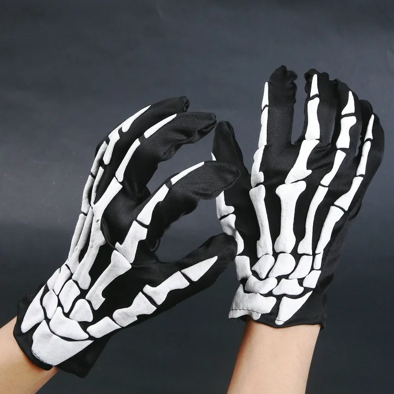 Halloween Skull Gloves Lightweight Full Finger Skeleton Cycling Gloves Costume Cosplay Equipment Accessories for Men Women Kids