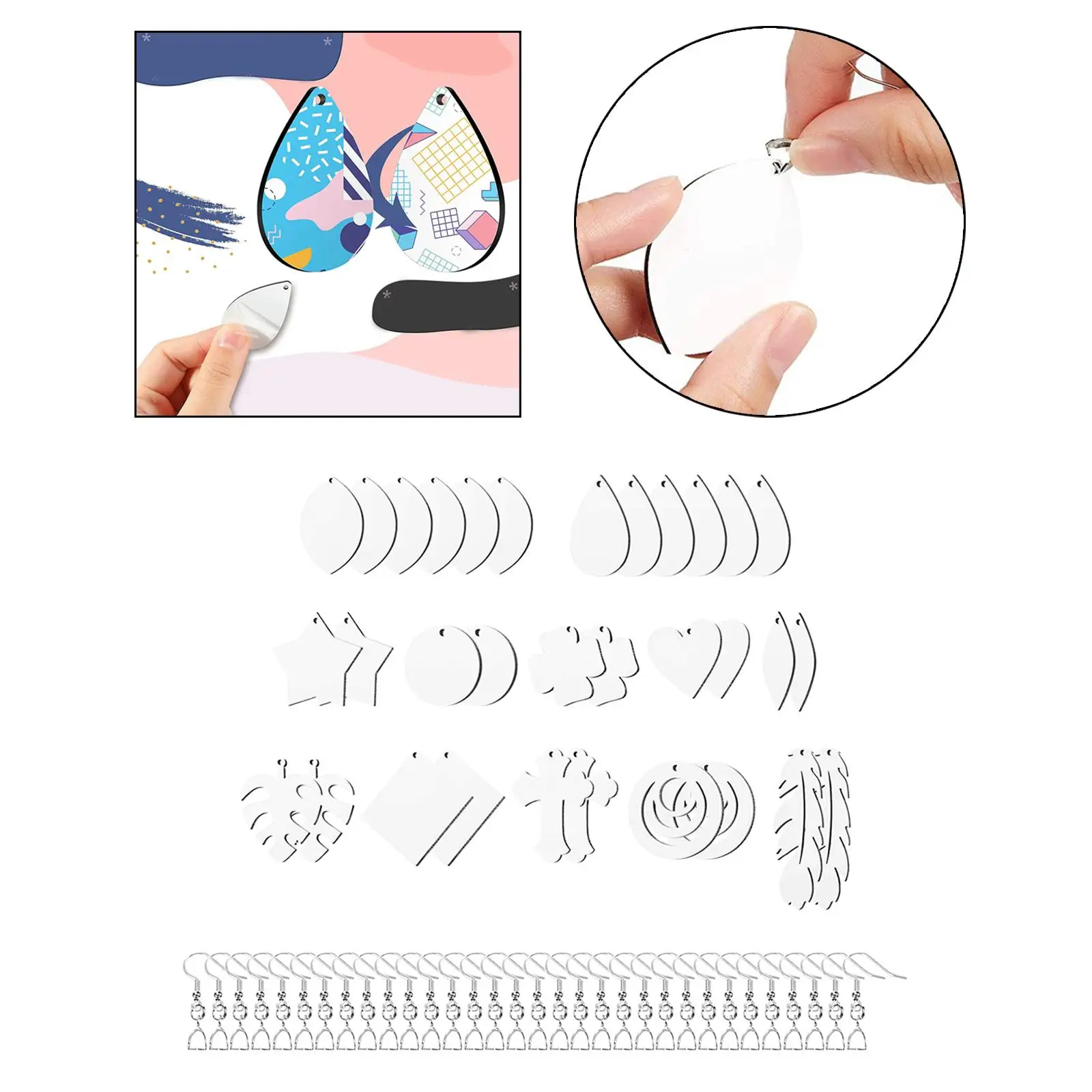 Blank Sublimation Earrings MDF 12 Shape Set 32pcs for Creative DIY Printing Project with Wire Hooks