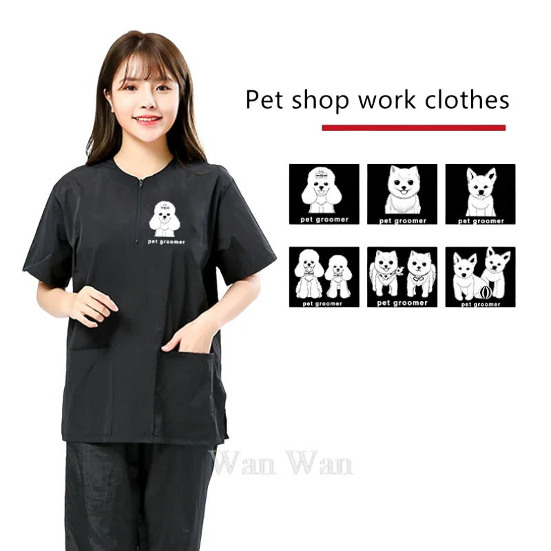 

Pet Shop Uniforms Dog Grooming Work Clothes Short Sleeve Pet Groomer Gown Breathable Anti Hair Smock Anti Static Apron Y0510