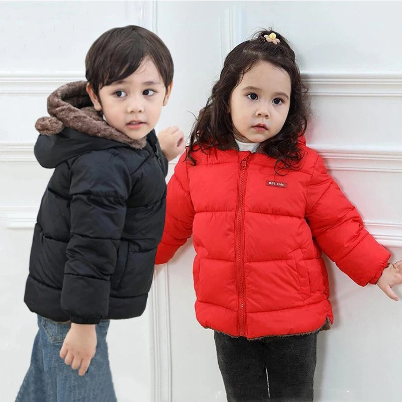 

Plush Velvet Hooded Jackets Winter Thick Keep Warm Kids Boys Girls Double-Sided Outerwear Sports Casual Coat Christmas Clothing