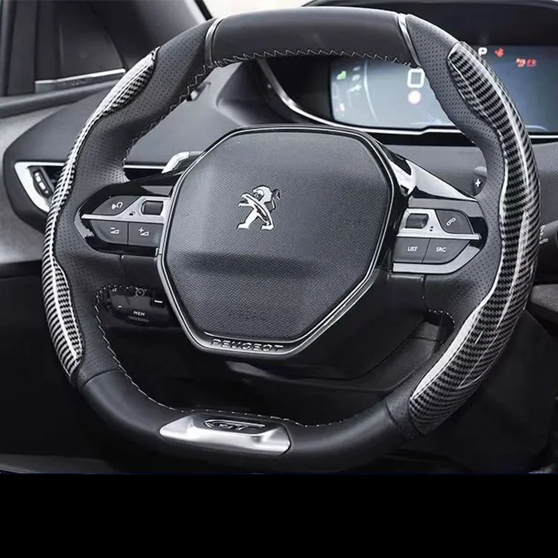 

Car Carbon Fiber Water Transfer Steering Wheel Cover Non-Slip Grip For Peugeot 4008 408 508L 5008 2008 3008 308S e2008 301