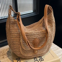 Leisure high-capacity seaside beach vacation grass woven bag for women's 2024 new versatile crossbody bag woven shoulder bag