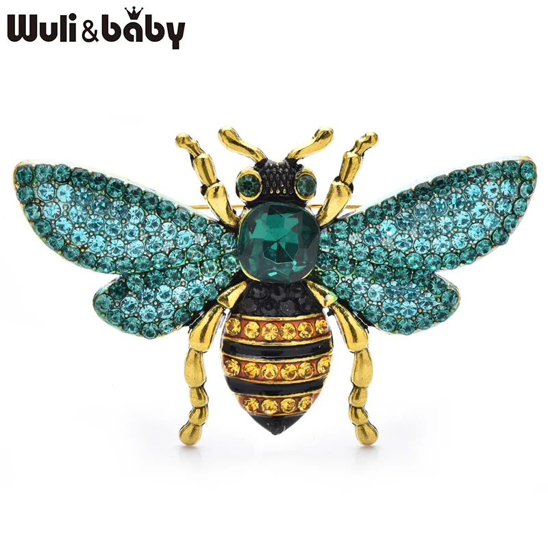 Wuli&baby Glänzende Bienen-Broschen für Damen, Unisex, schöne 4-farbige Strass-Insekten, Party, Freizeitkleidung, Anstecknadeln, Geschenke
