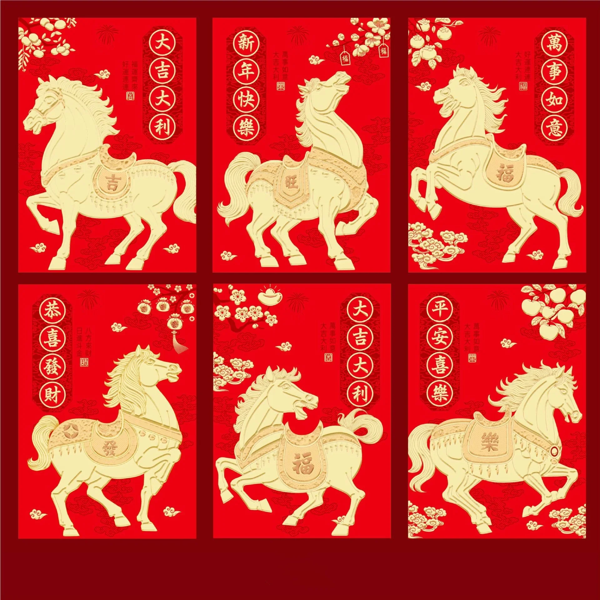 12Pcs Chinese New Year Money Envelope 2026 Horse Year Red Envelope Red Pocket Creative Cartoon Spring Festival Envelope