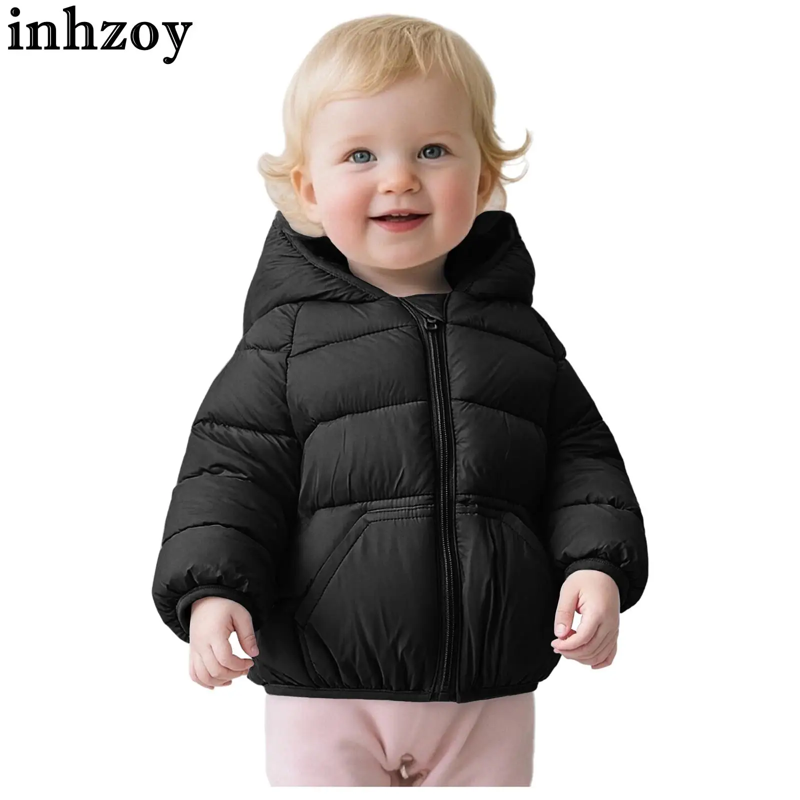 سترة شتوية دافئة بغطاء للرأس للأطفال الأولاد والبنات معطف منتفخ مبطن بأكمام طويلة وآذان الدب وسحاب ملابس خارجية خفيفة الوزن مقاومة للرياح #1