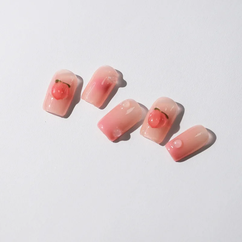 Pink Translucent Peach Jelly Texture 5D Soft Embossed Reliefs Self Adhesive Nail Art Stickers Cute Fruits 3D Manicure Decals