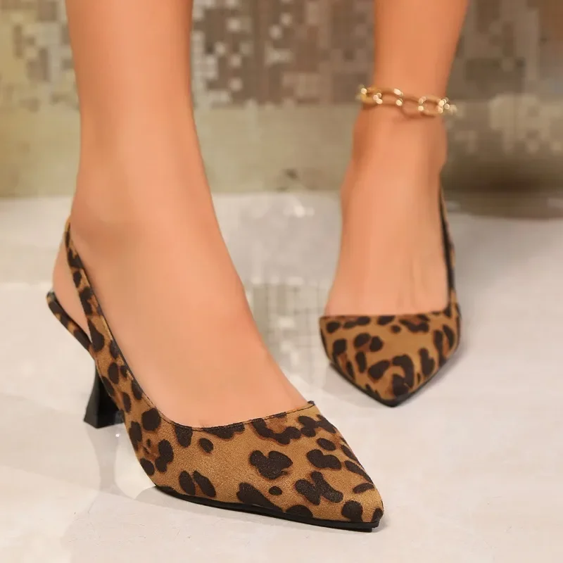 Shoes for Women 2024 One Kick Women Pumps Autumn Leopard Print Pointed Toe Shallow Stilettos or Thin Heels Shoes Zapatos Mujer