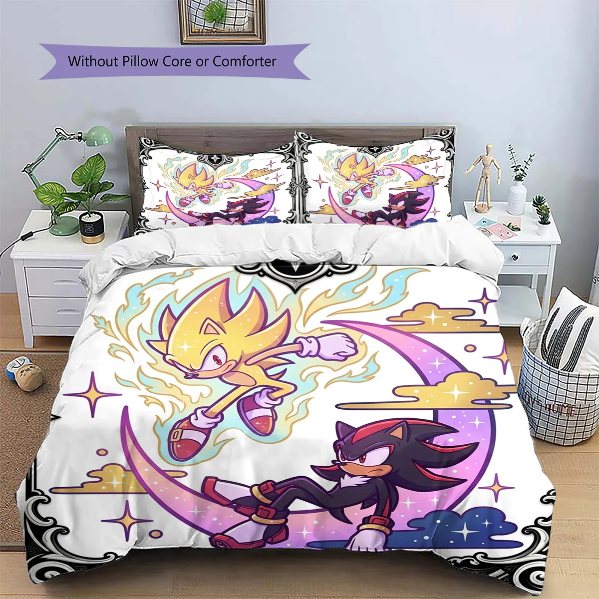 Hedgehog Sonic Patterned Pillowcase & Duvet Cover Set Bedroom Stylish Bedding Popular Anime Themed Fan Gift.-TING - view 4
