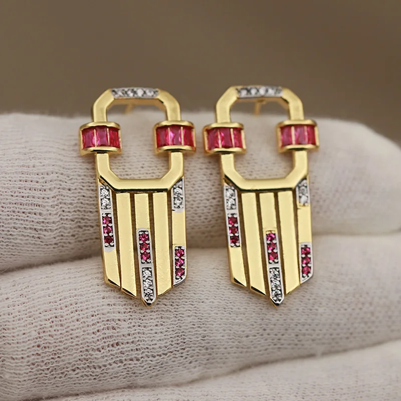 جديد البصر تصميم فاخر كريستال هندسية وأقراط للنساء أزياء العلامة التجارية مجوهرات زركونيا الأقراط الجوف