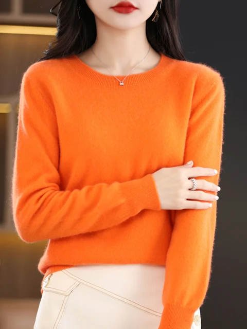 Kobiety 100% wełna merynosów sweter O-Neck z długim rękawem kaszmirowa dzianina sweter Aliselect moda odzież jesienno-zimowa topy