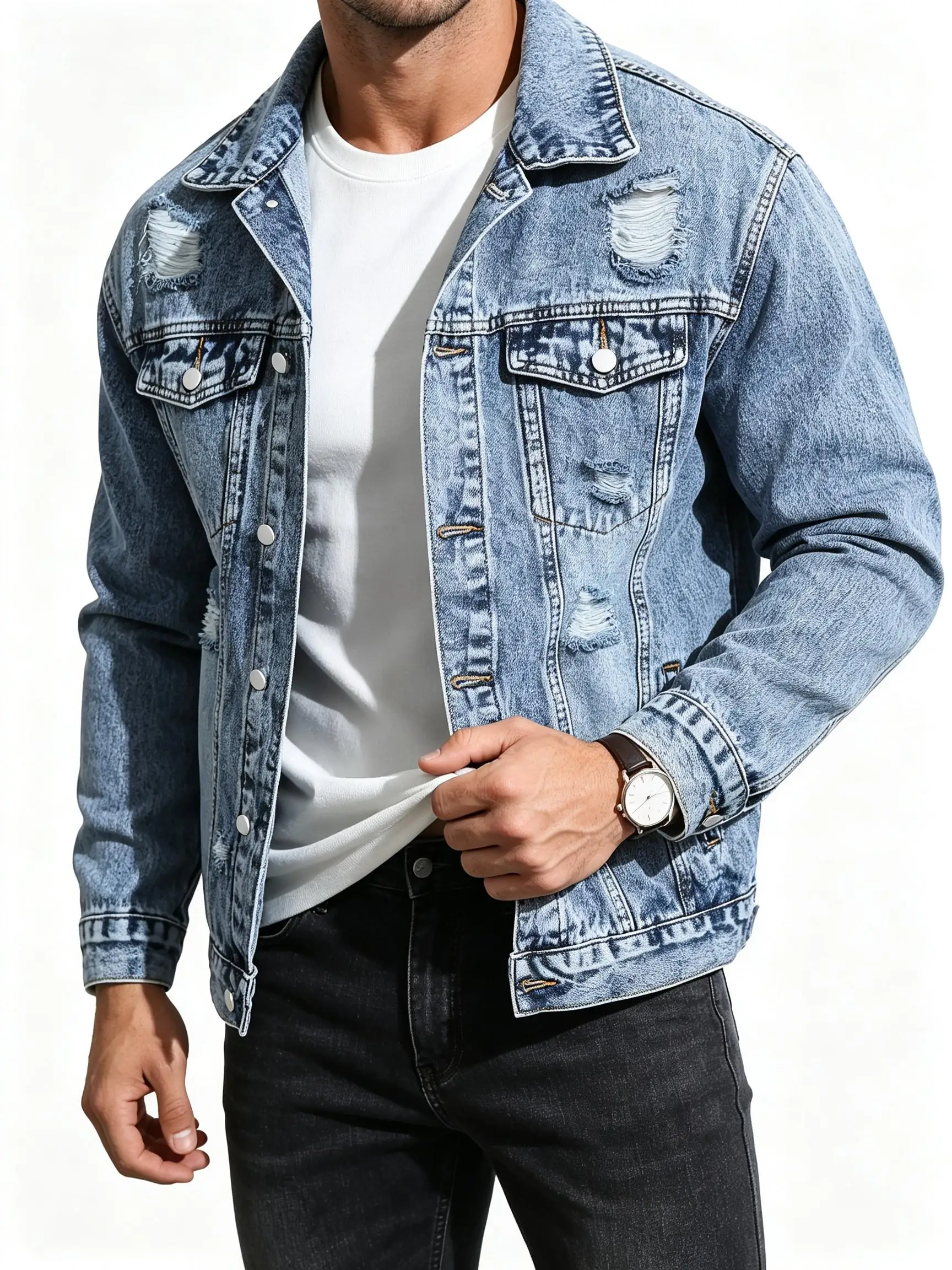 Y2K Letter Print Denim Jacket Men, Fashion American Streetwear, Daily Wear Gift For Husband