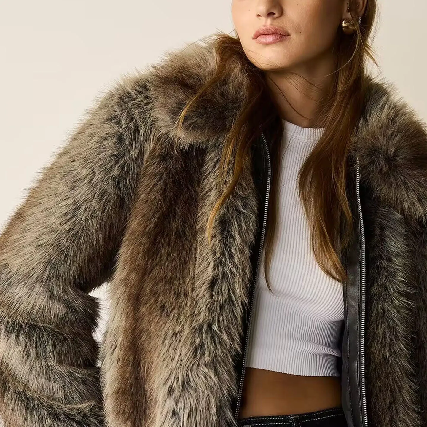 

Fall 2025 Women's Ele Color Blo Fur Leather Jaet Versatile Outerwear Stand Fit ort Coat Z Brand