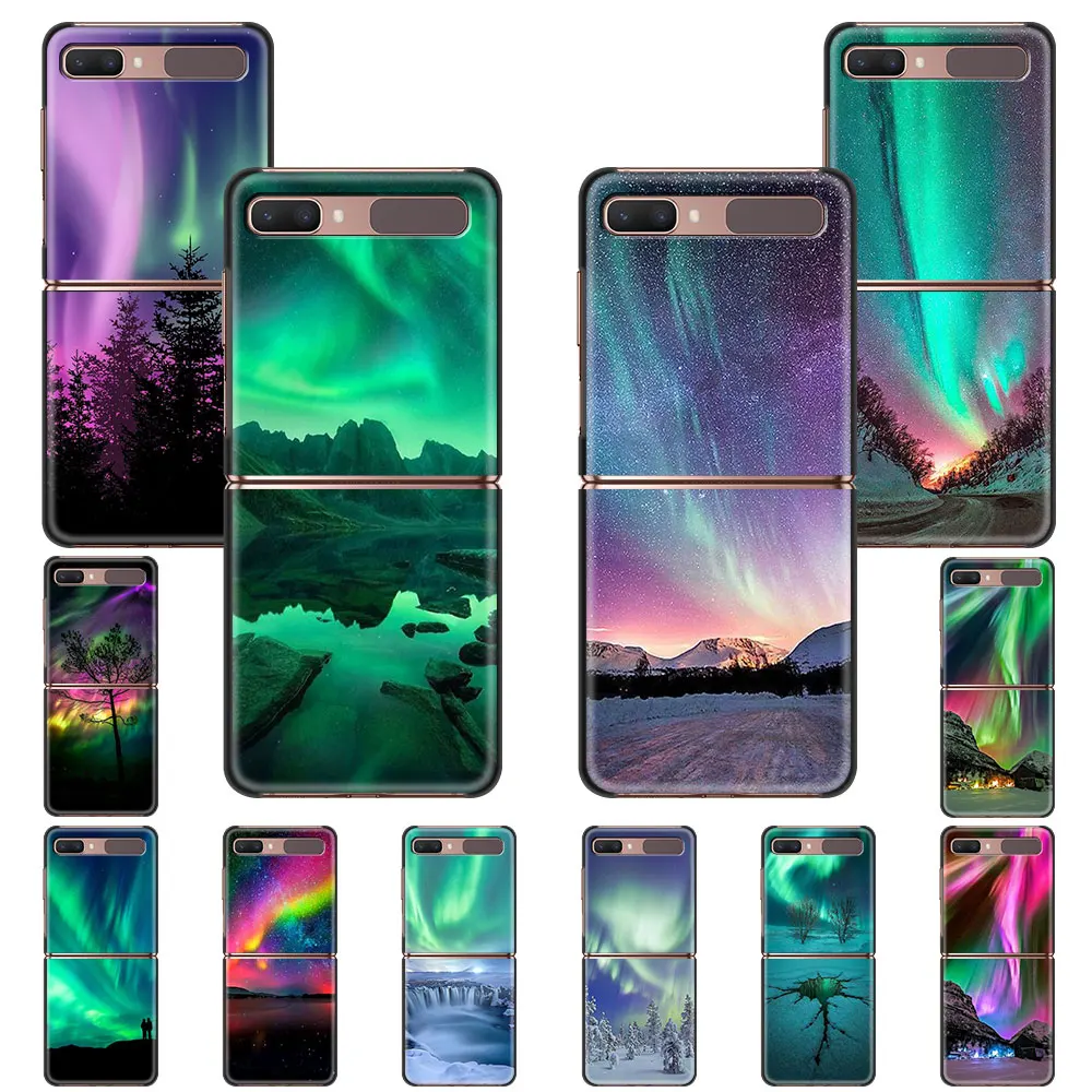 Northern Lights Sky Black PC Hard Cover For Samsung Galaxy Z Flip 4 z flip3 5G Foldable Phone Case ZFlip Fold Shell Coque Capa