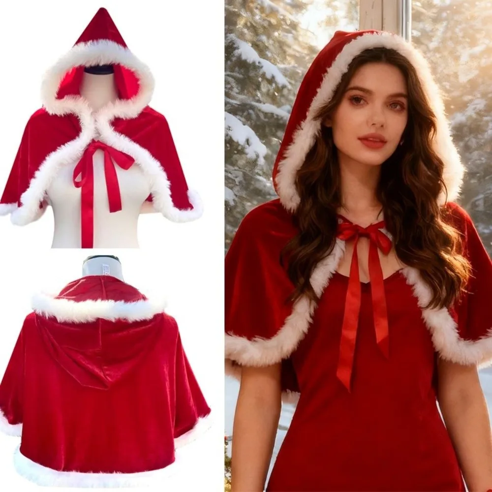 Fashion Polyester Christmas Hooded Cloak Warm Xmas Cape Shawl Thick Santa Claus Costume Autumn Winter