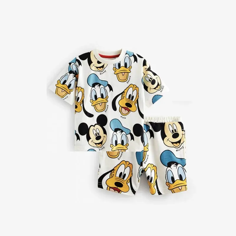 Donald Duck Full Print T-Shirt Shorts 2-delige Set Kids Korte Mouw Outfit Zomerkleding Nieuwe Schattige T-Shirts Cartoon Shorts Voor Baby