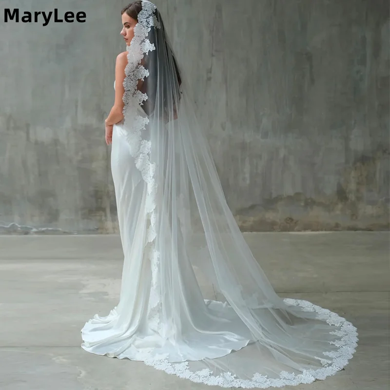 

Свадебная фата в винтажном стиле без гребня, однослойная, длиной 2,5 метра, с кружевной отделкой цвета слоновой кости, для невесты.